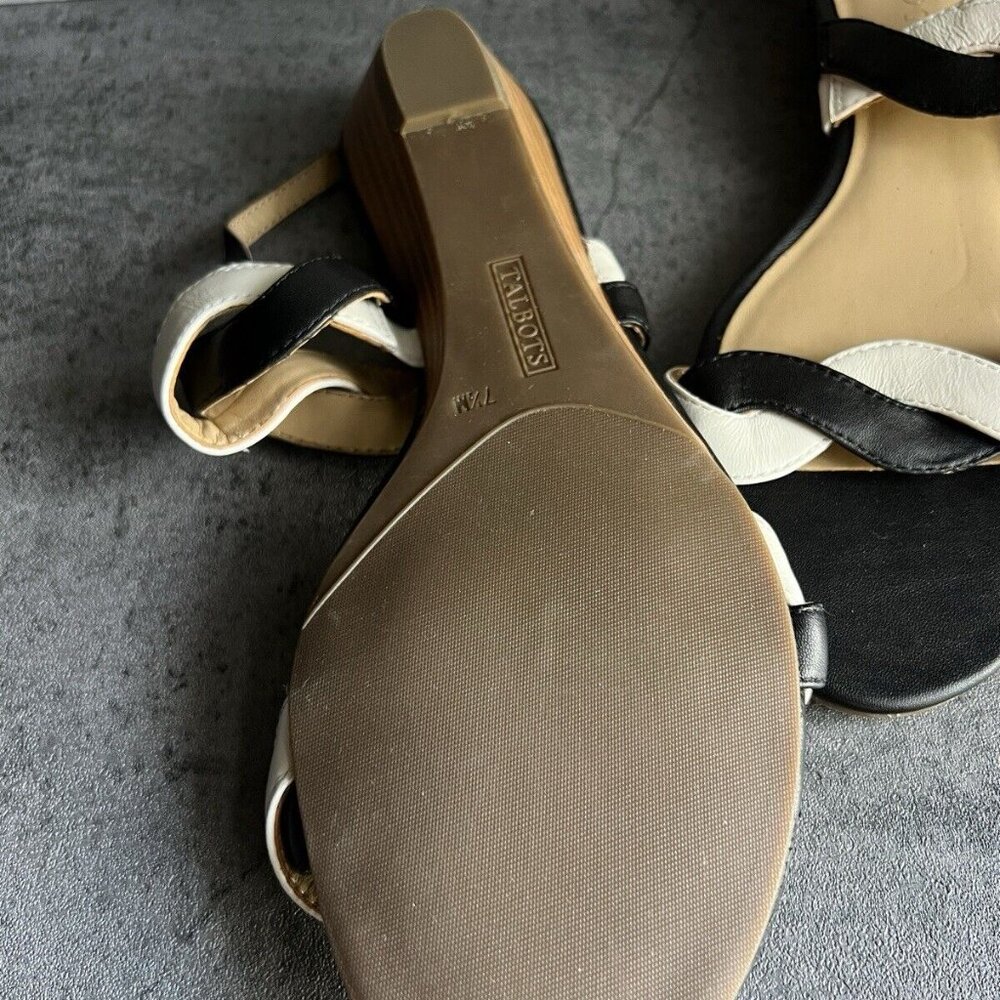 Talbots Black and White Braided Leather Slingback Sandals - Picture 4 of 16